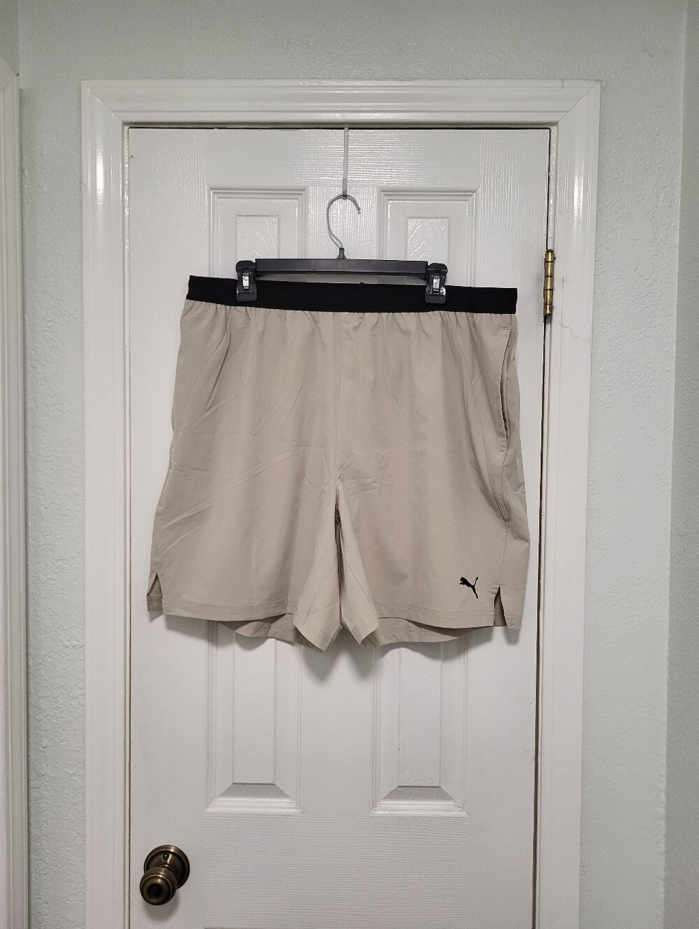 Puma Beige Athletic Shorts with Black Waistband, New With Tags
